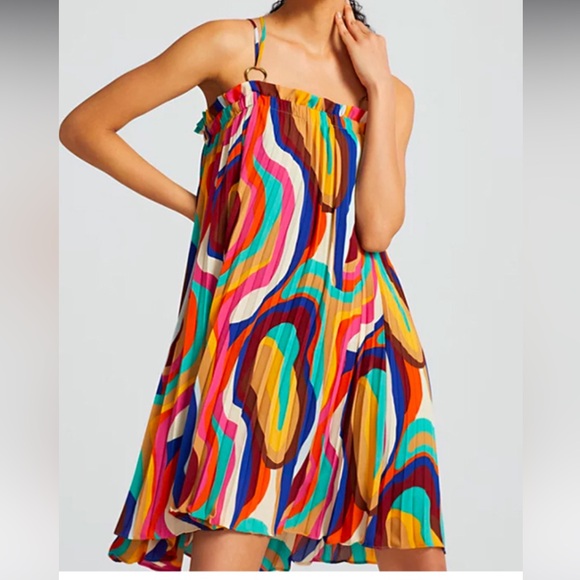 New Danielle Union women’s dress pleated colorful flowy loose size XL retro - Picture 2 of 16